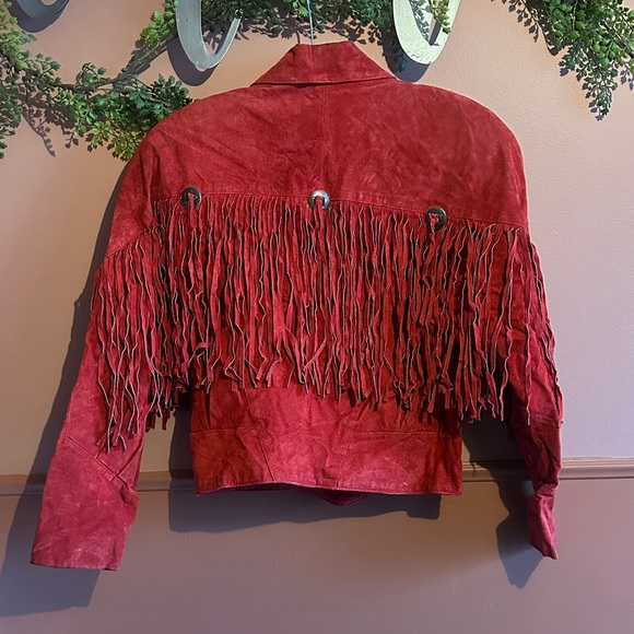 Vintage Pelle Red Leather Jacket 100% leather with Fringe - Picture 2 of 9